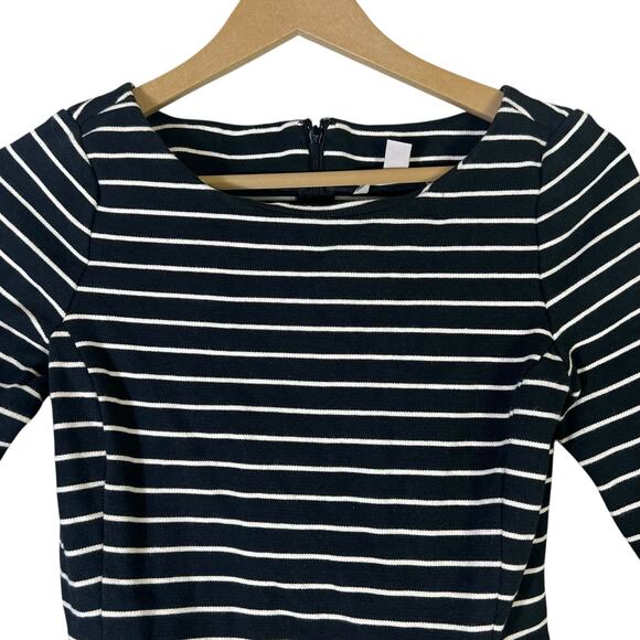Banana Republic Stripe Fit & Flare Mini Dress Womens 6P Black Cotton Preppy Twee - Picture 3 of 6